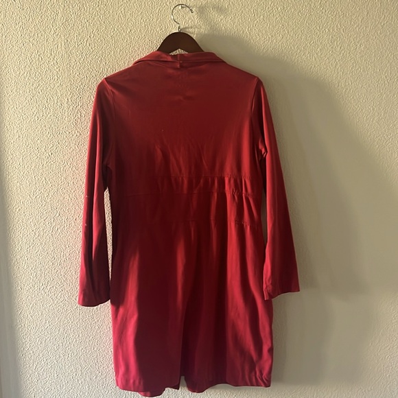 Neon Buddha Long Lightweight Buttoned Red Coat - Picture 2 of 2